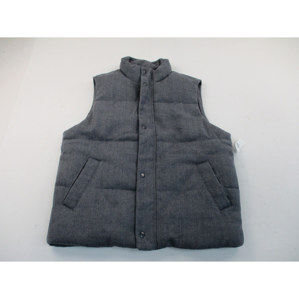 Old Navy Puffer Vest Mens S Grey Herringbone Quilted Snap Front Utility Vest